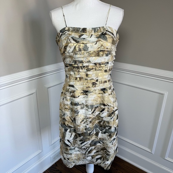 JS Collections Metallic Gold And Silver Cocktail Dress Spaghetti Straps Size 10 - Picture 1 of 8